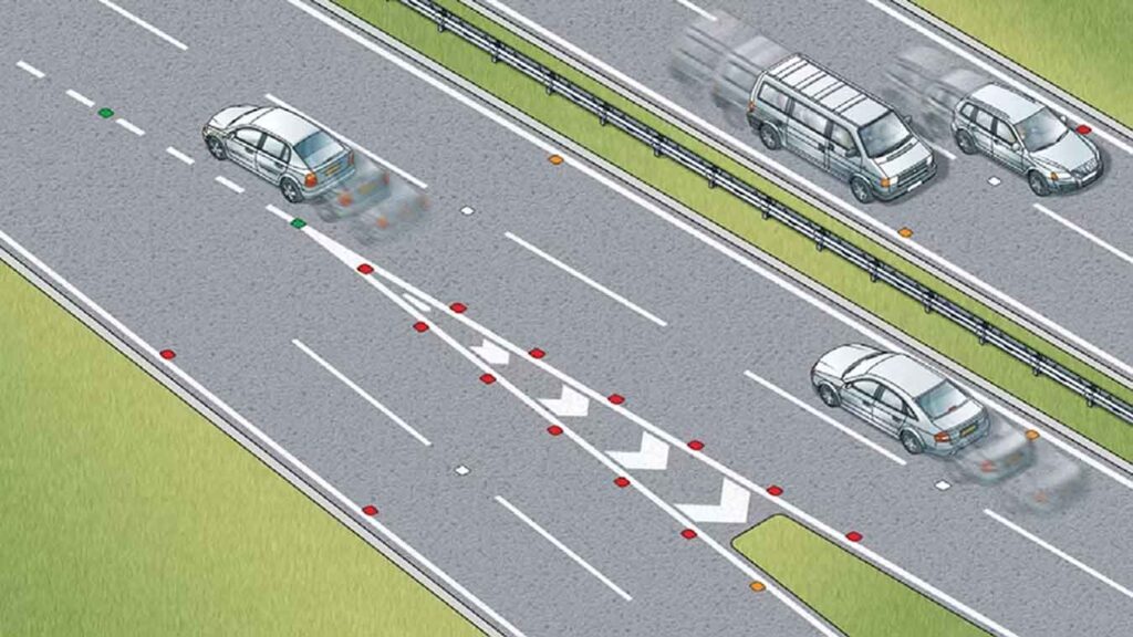 What Colour Are the Reflective Studs Between a Motorway and a Slip Road