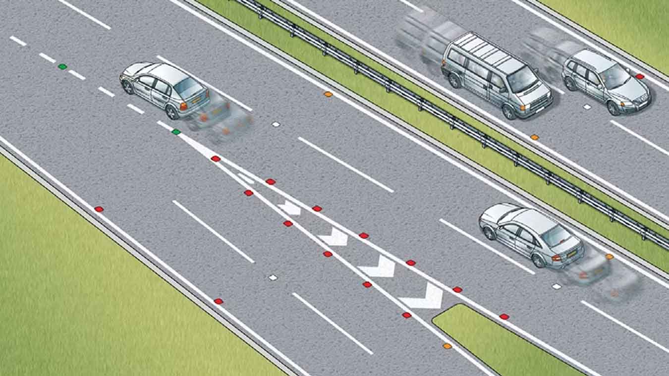 What Colour Are the Reflective Studs Between a Motorway and a Slip Road